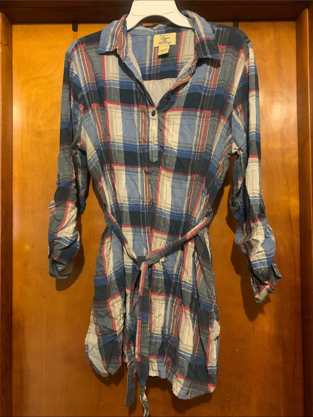 The Magic of Stevie & Lindsay Size 1X Blue Plaid Belted Top